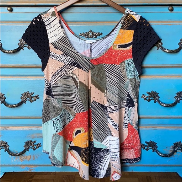 Anthropologie Tops - Anthropologie Weston top Crochet Sleeve Sz M